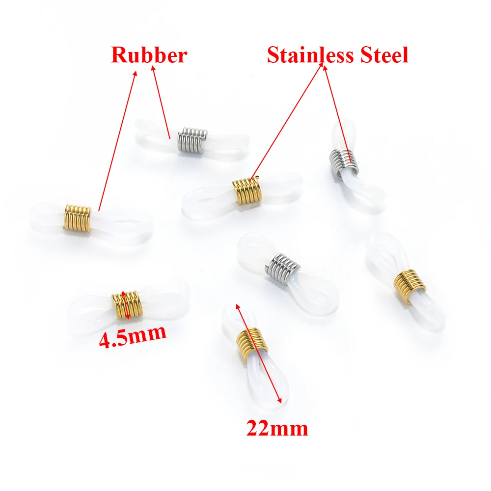 Aço inoxidável Snap Hook Rubber Eye Glasses End Loop Conectores, DIY Óculos De Sol Correntes, Jóias Fazendo Suprimentos, 20Pcs