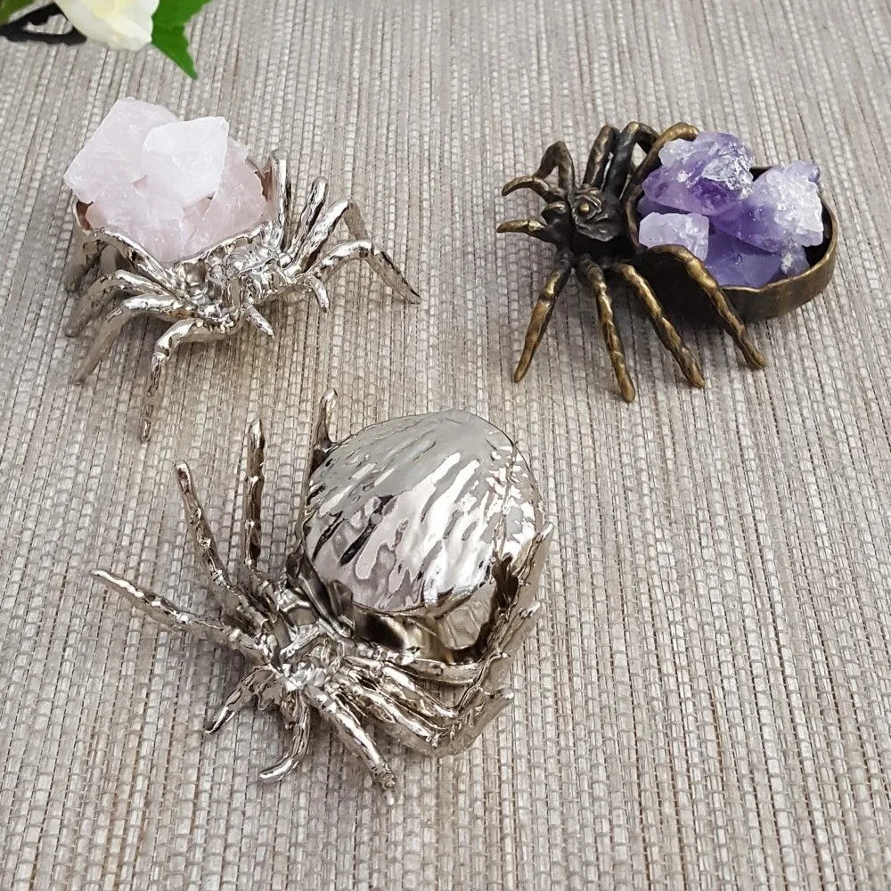 Vintage Spider Shaped Jewelry Tray Gothic Exquisite Crystal Ball Stand Decoration Alloy Candle Holder Aroma Holder Tray