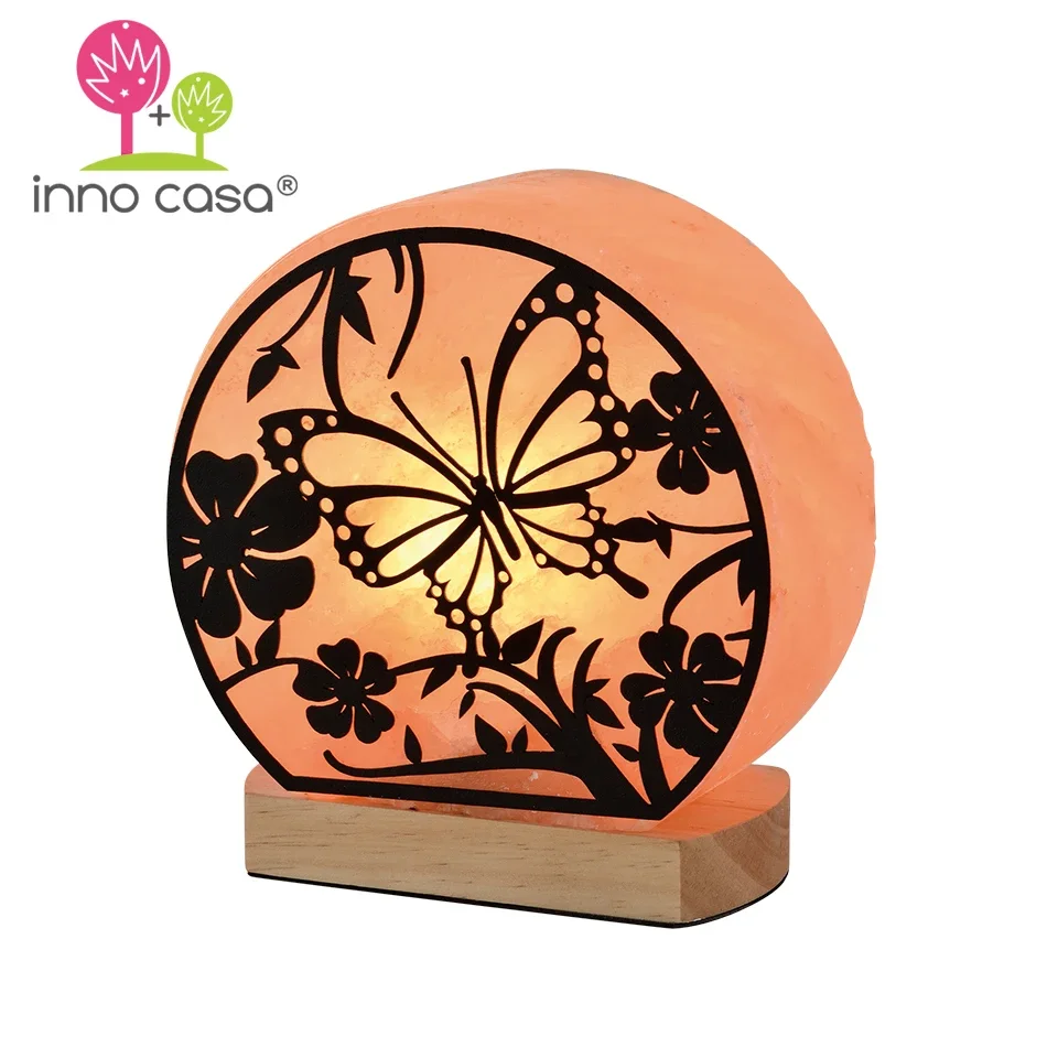 CE Listed Round Shape Salt Lamp With Butterfly Logo