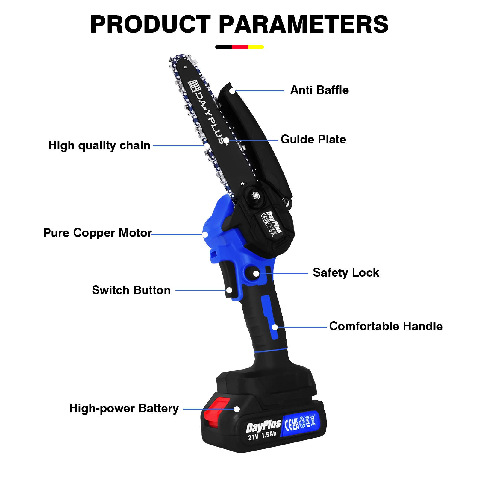 Cordless Chainsaw 6 Inch, Battery Powered Mini Chainsaw, Portable Handheld Chainsaw for Gardening Pruning, 2 Batteries