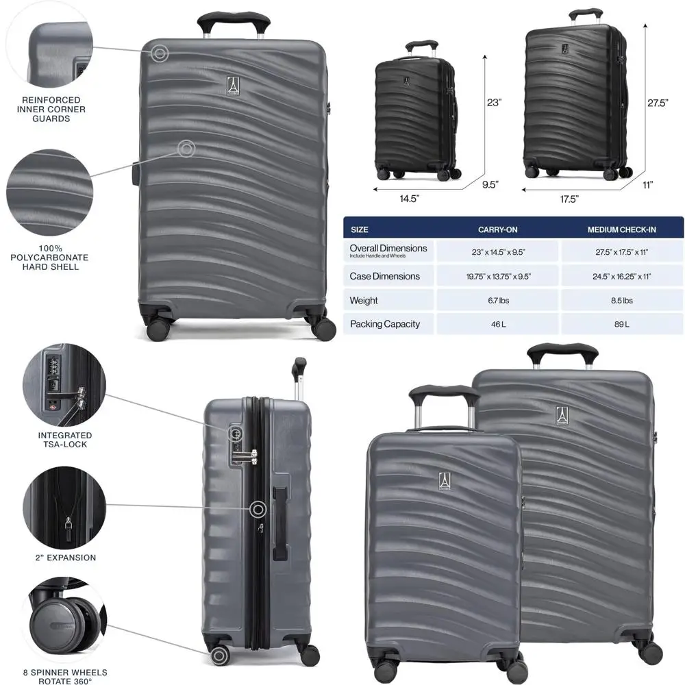 

2-Piece Lightweight Hardshell Expandable Luggage Set with 8 Spinner Wheels, TSA Lock, Shadow Grey (21/25)