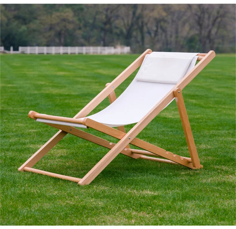 Customization Outdoor Beach Chairs Solid Wooden Portable Camping Chair Poolside Sun Lounger  Garden Courtyard Folding Chaise