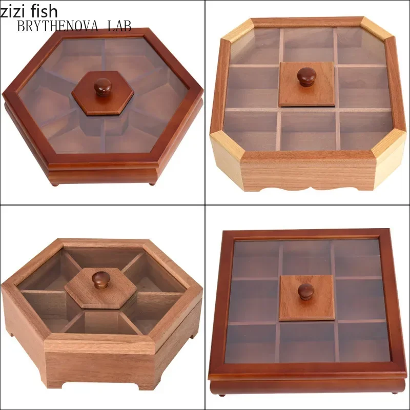 Creative Pine Chinese Dried Fruit Box Living Room Split with Candy Cover Box Wood Nut Snack Solid Wood Storage