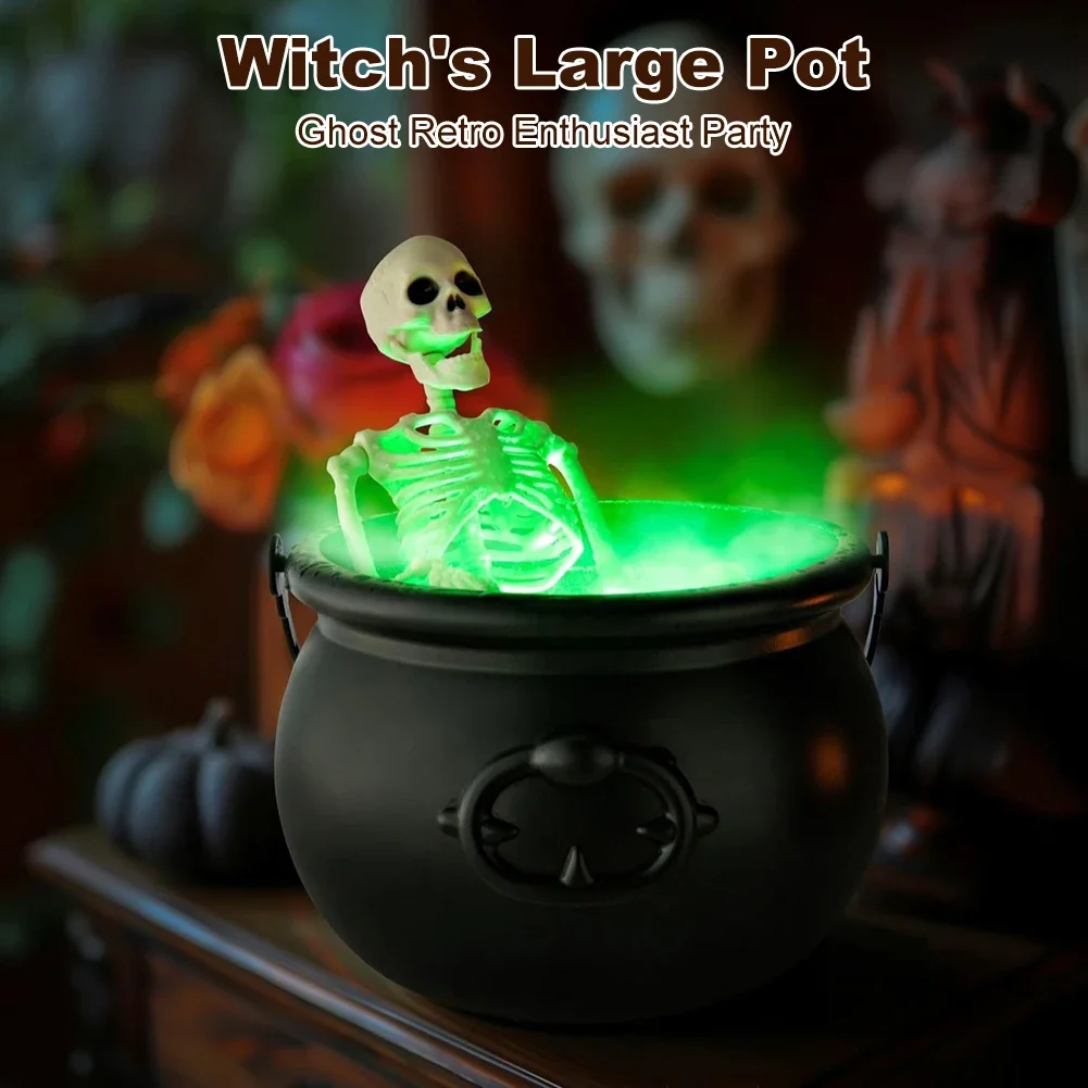 

19.5/25cm Skeleton Black Witch Bowl Halloween Black Cauldron Diffuser Bucket Halloween Decor Bubbling Pot Haunted House Props