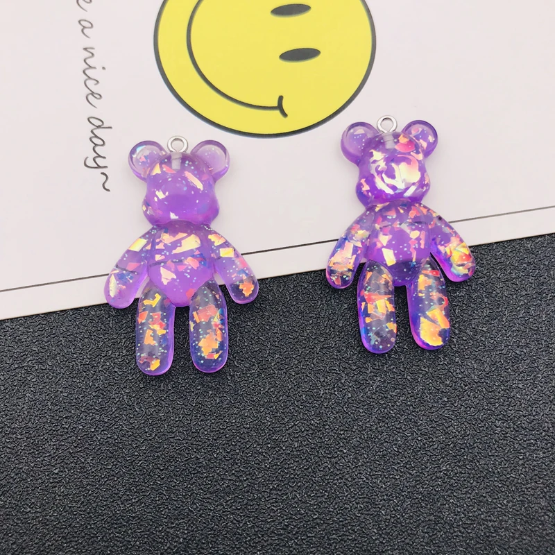 10pcs Resin Newest Glitter Sparkle Colorful Bear Charm Cute Pendant for Keychain, Earring, Scrapbooking, DIY Making, Necklace