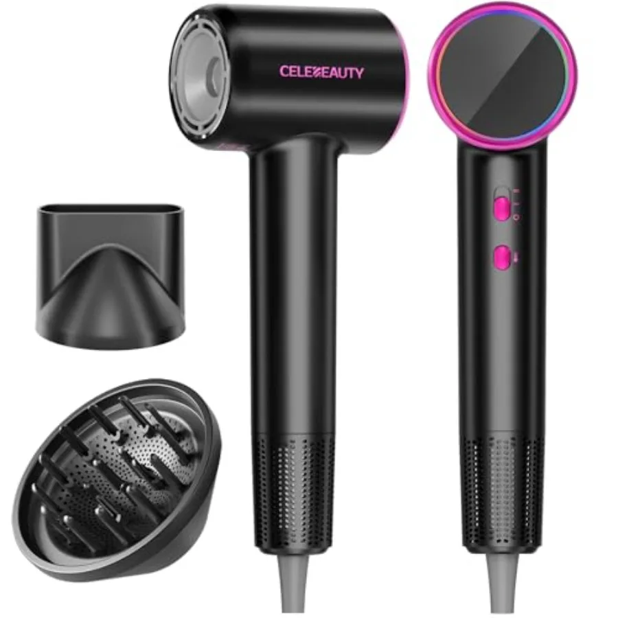 

Hair Dryer for Home Travel Salon Use, ABS Plastic Body, Black Color, 110000 RPM Brushless Motor with Magnetic Diffuser Nozzle f