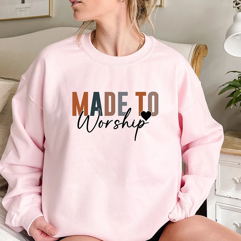 Retro Made To Worship Comfort Color Women Sweatshirt Long Sleeve 100% Cotton Hoodies Motivational Vintage Clothes Dropshipping