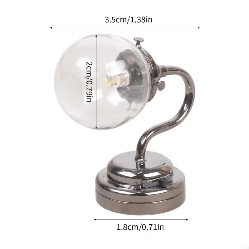 Modelo lâmpada parede moderna, estatueta vidro transparente, moldura metal preta, iluminação miniatura, escala