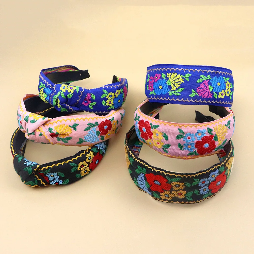 

Богемный аксессуар для волос, обруч для волос из этнической ткани, повязка на голову с вышивкой в стиле бохо, этнический обруч для волос ручной работы для прогулок, культурных мероприятий