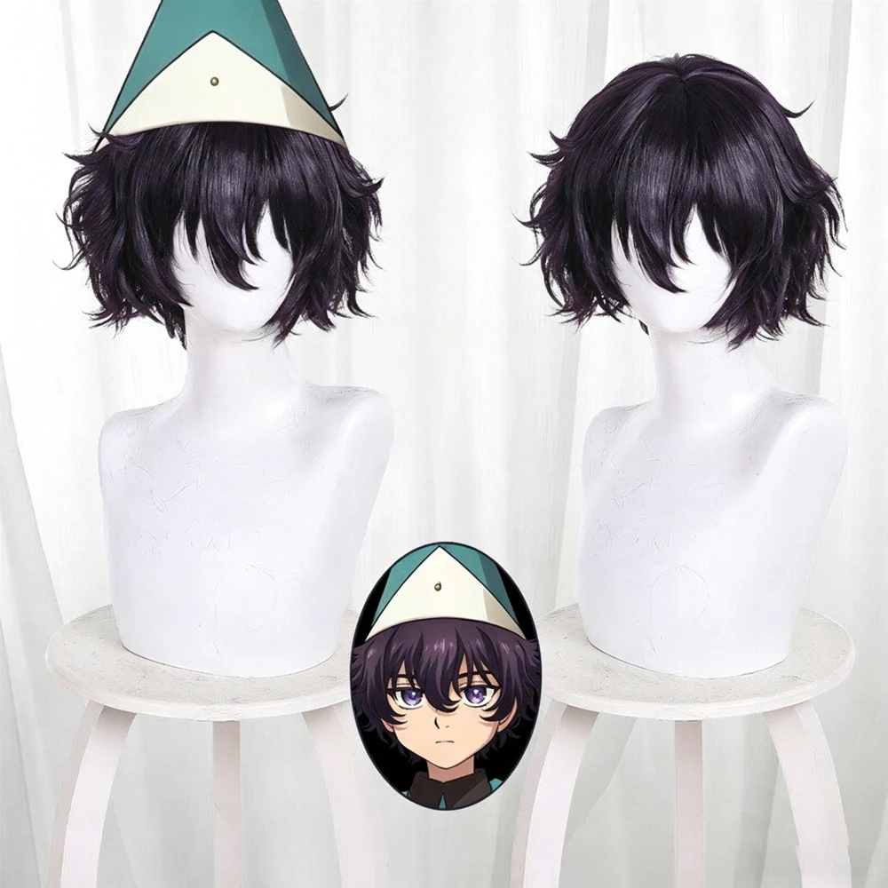 Anime Witch Hat Atelier Qifrey Agott Cosplay Wig Black-purple Short Hair For Men Women Halloween Party Heat Resistant Wigs