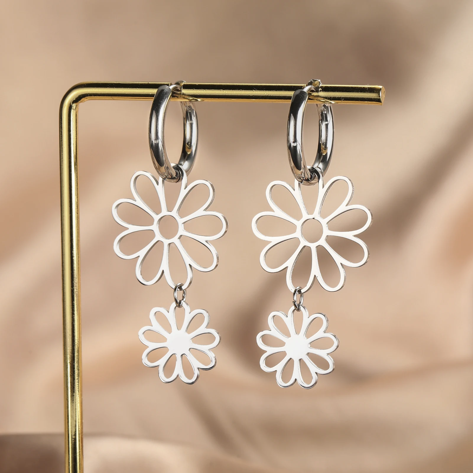 COOLTIME Blumen-Tropfenohrringe für Damen, Edelstahl, goldfarben, Kpop, Party, Geburtstagsgeschenk, Zubehör, Großhandel – Detail 16