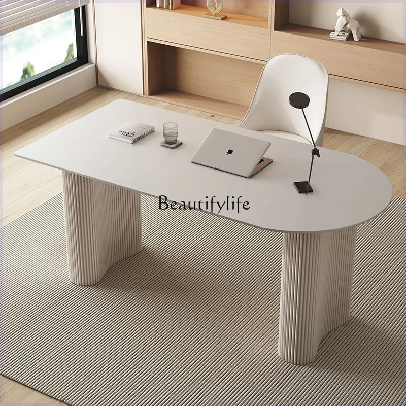

-*Simple cream wind rock slab computer desk pure white household desk
