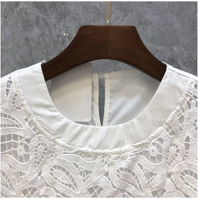 Nomikuma 2023 Summer New Lace Hollow-out Patchwork Shirts for Women Korean Causal Short Sleeve O-neck Graphic T Shirts