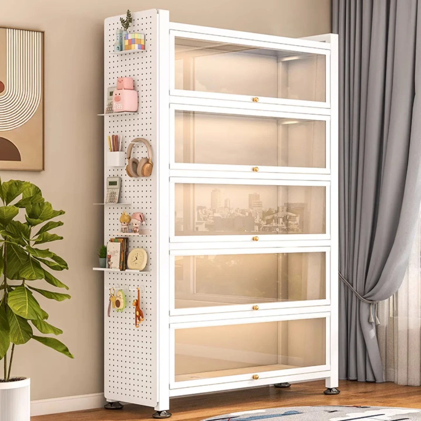Floor-to-ceiling cabinet Transparent storage cabinet Glass door Dustproof millet Household display cabinet
