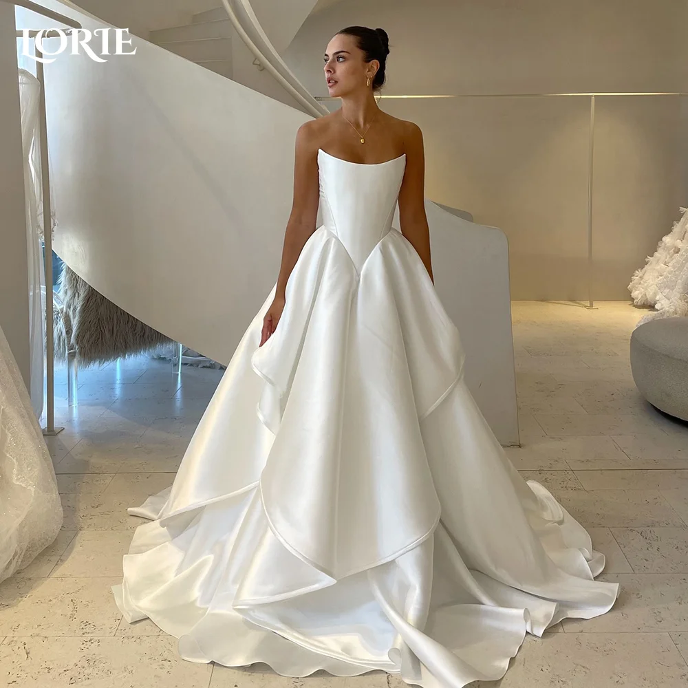 

LORIE Sweetheart Wedding Dress Strapless Satin Bridal Gown Customized A-Line Floor Lenth Bride Dress Princess Saudi Dress Dubai