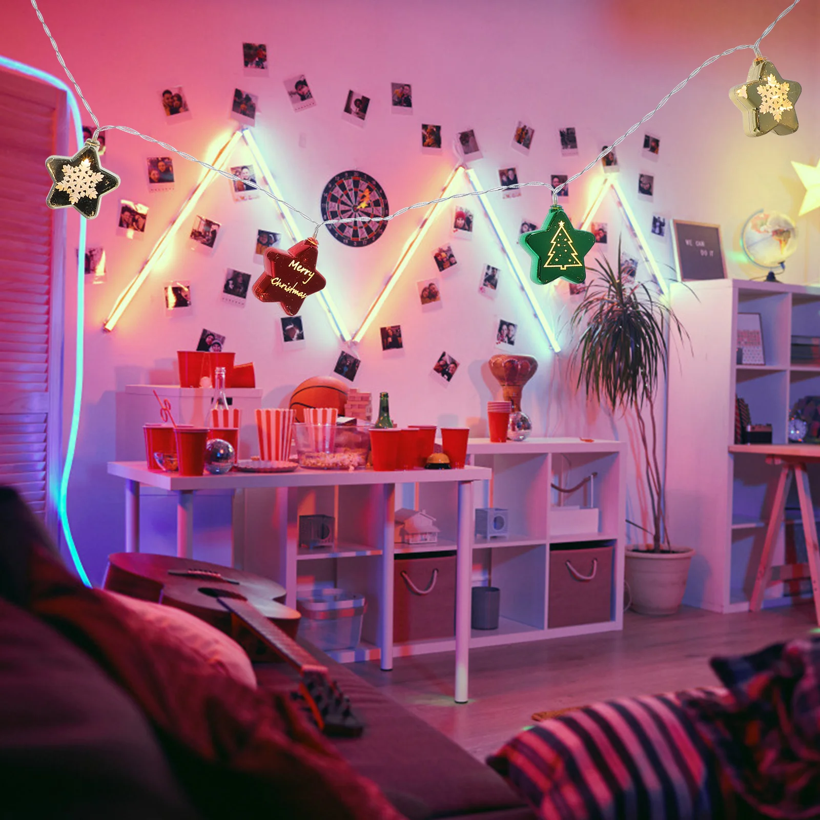 

1Pcs LED Five Pointed Star String Light Christmas Xmas Decor Festival Party Home Ambiance Decorative Lighting Ornament