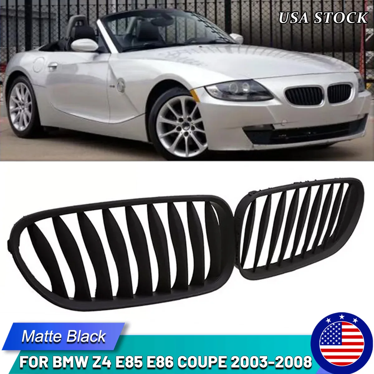 For BMW Z4 E85 E86 Petrol Coupe 2 Door Petrol Convertible 2003 2004 2005 2006 2007 2008 Front Kidney Grilles Matte Black