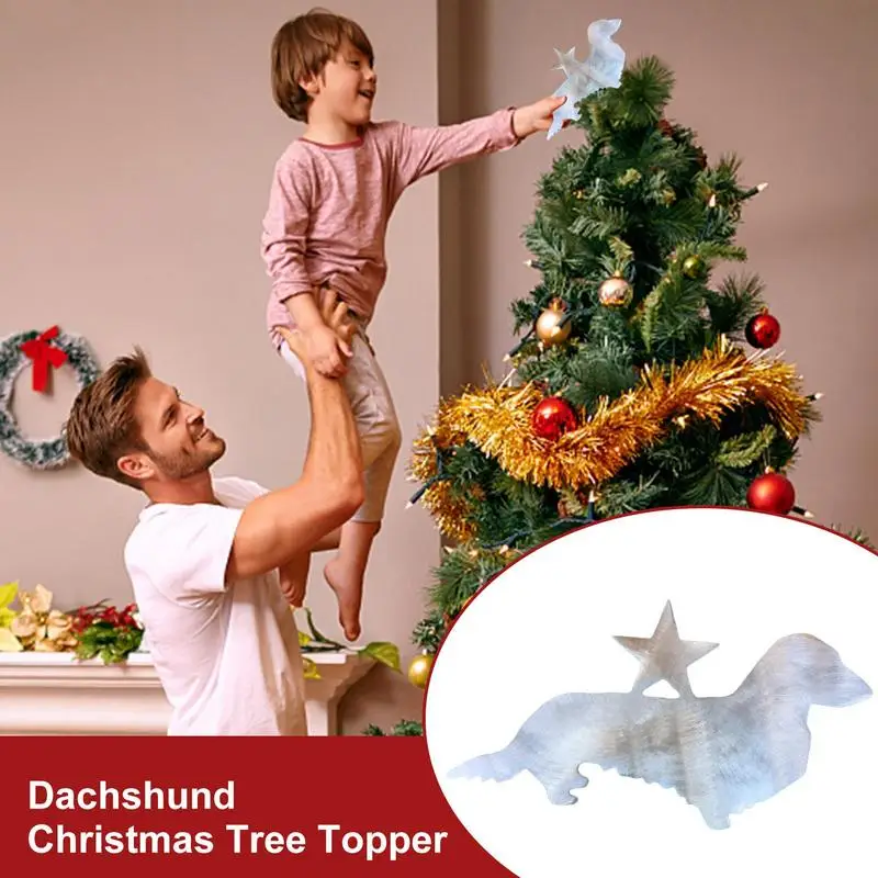 Dachshund Christmas Tree Topper Alloy Pet Puppy Wall Ornament Home Dachshund Dog Decor Pet Puppy Wall Ornament With Star 2D For