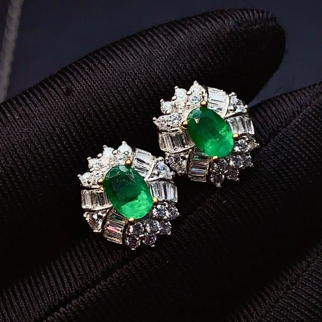 Sterling Silver Real Natural Emerald Stud Earrings Classic Fine Jewelry Women Wedding Gift 4*6mm