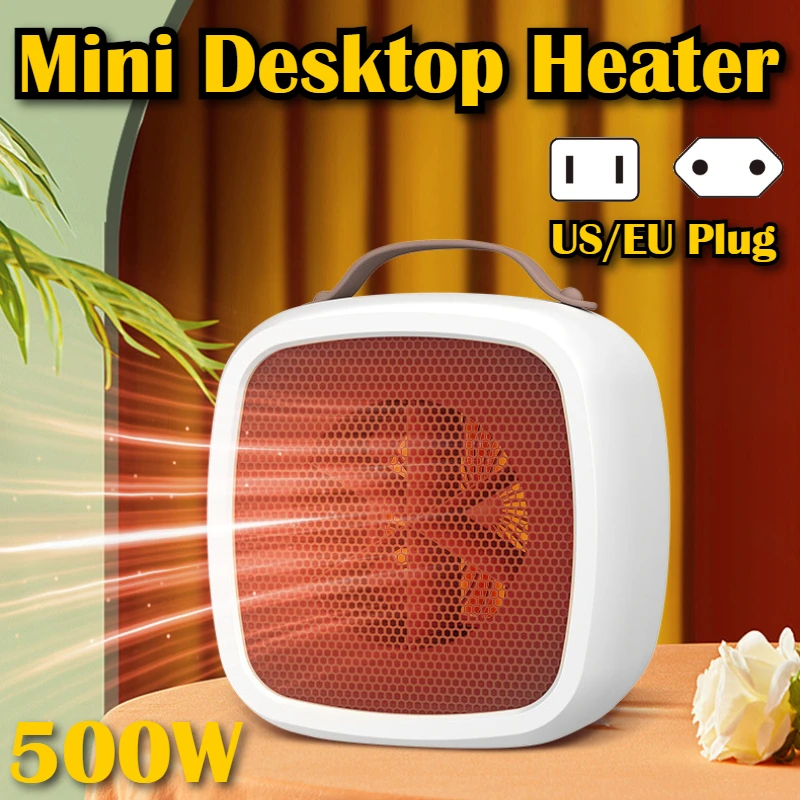 Mini calentadores portátiles, silenciadores de escritorio para el hogar, ventilador calentador de calentamiento rápido, calentadores de aire caliente de cerámica PTC de 500W para interiores, oficinas y invierno