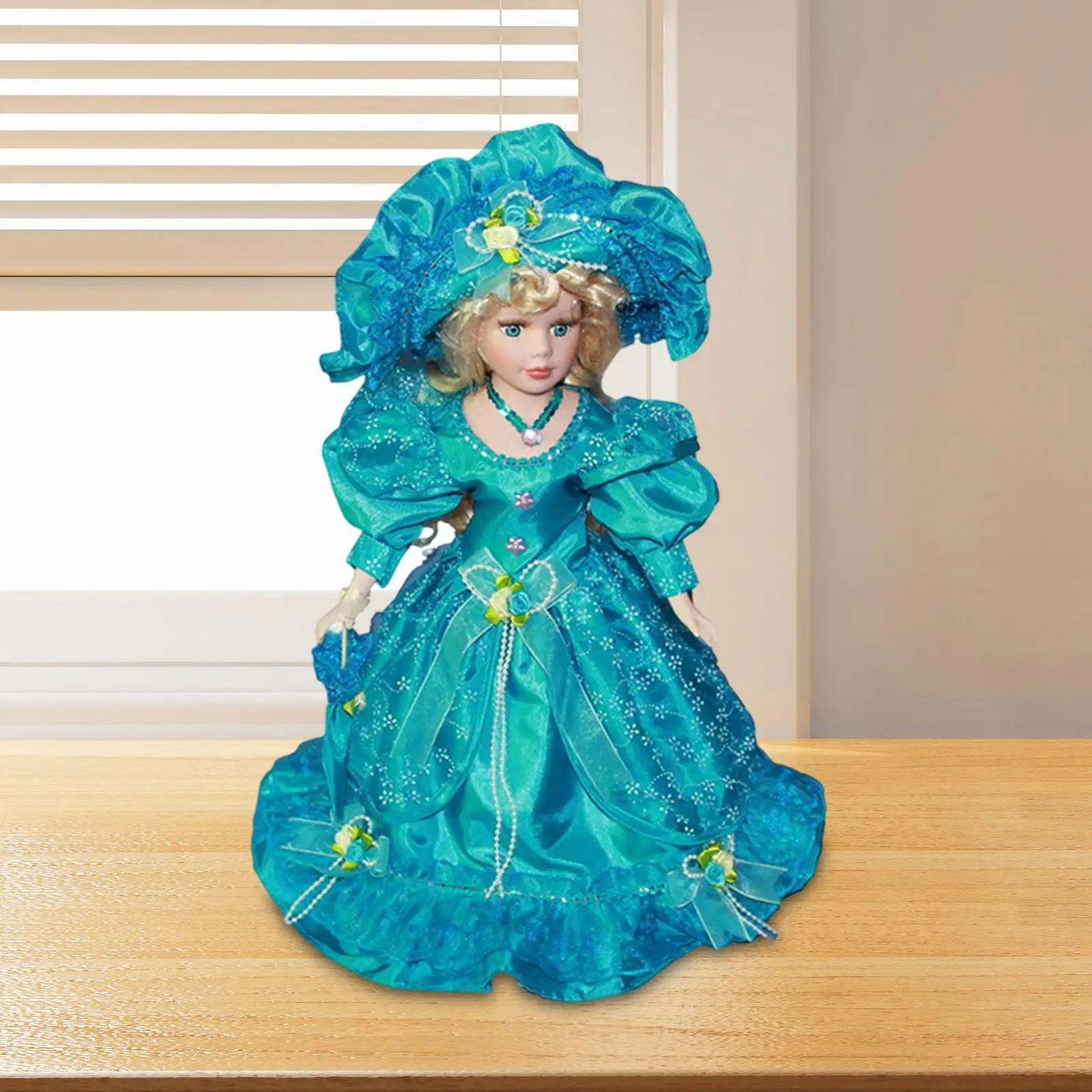 

Miniature Porcelain Figure Collection Doll wearing Dress Gown with Ruffles for Birthday Ornament Table Decoration Girls Gift