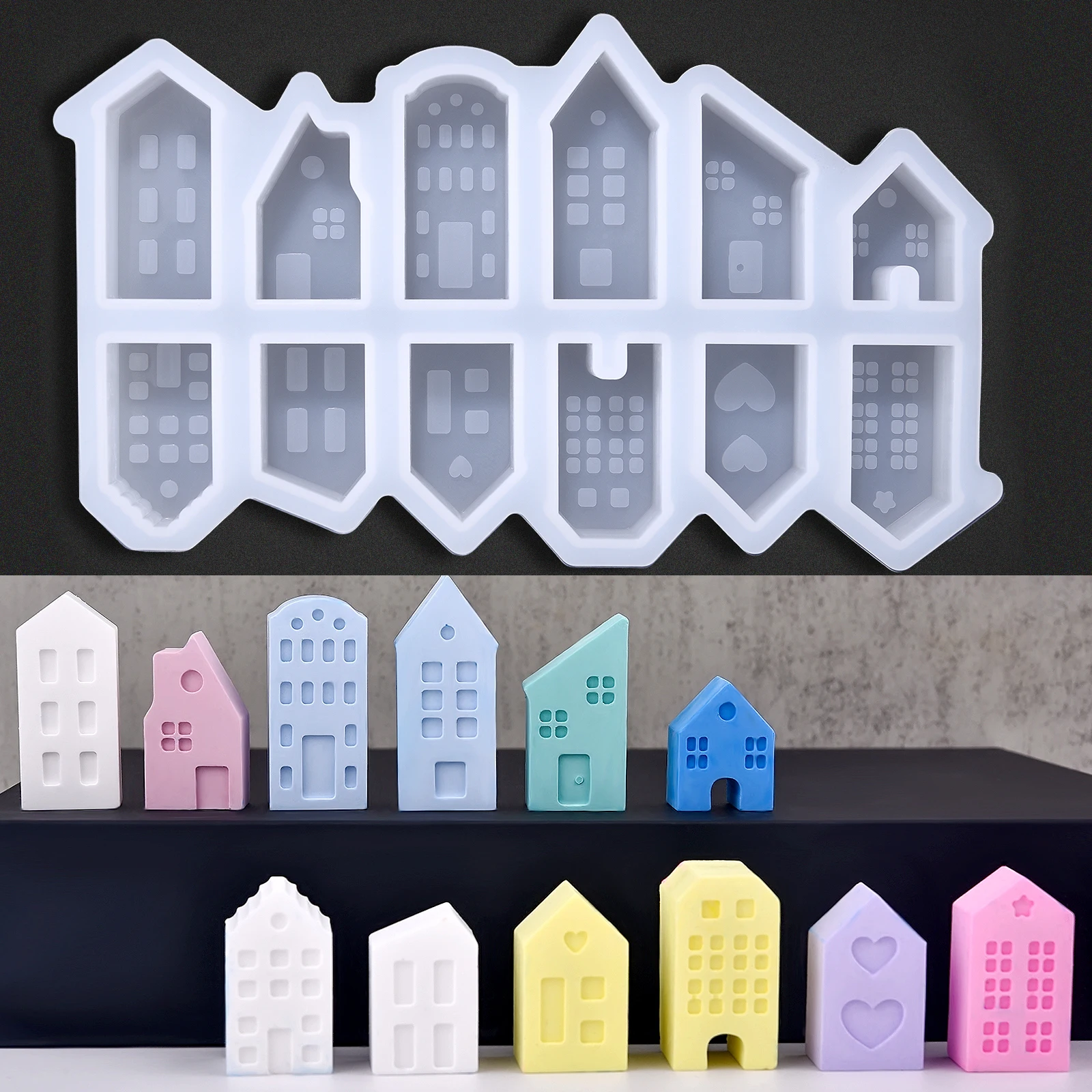 1 Set Mini Gypsum House Silicone Candle Mold Ornaments Resin Plaster Cement Concrete Mold DIY Crafts Gift Home Desk Decoration