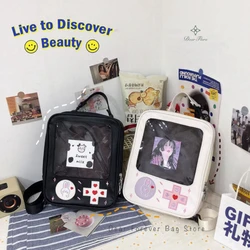 Y2K sevimli temizle ItaBag kadın Lolita sırt çantası Kawaii kız omuzdan askili çanta DIY ekran şeffaf cep japon bebek Tote çanta