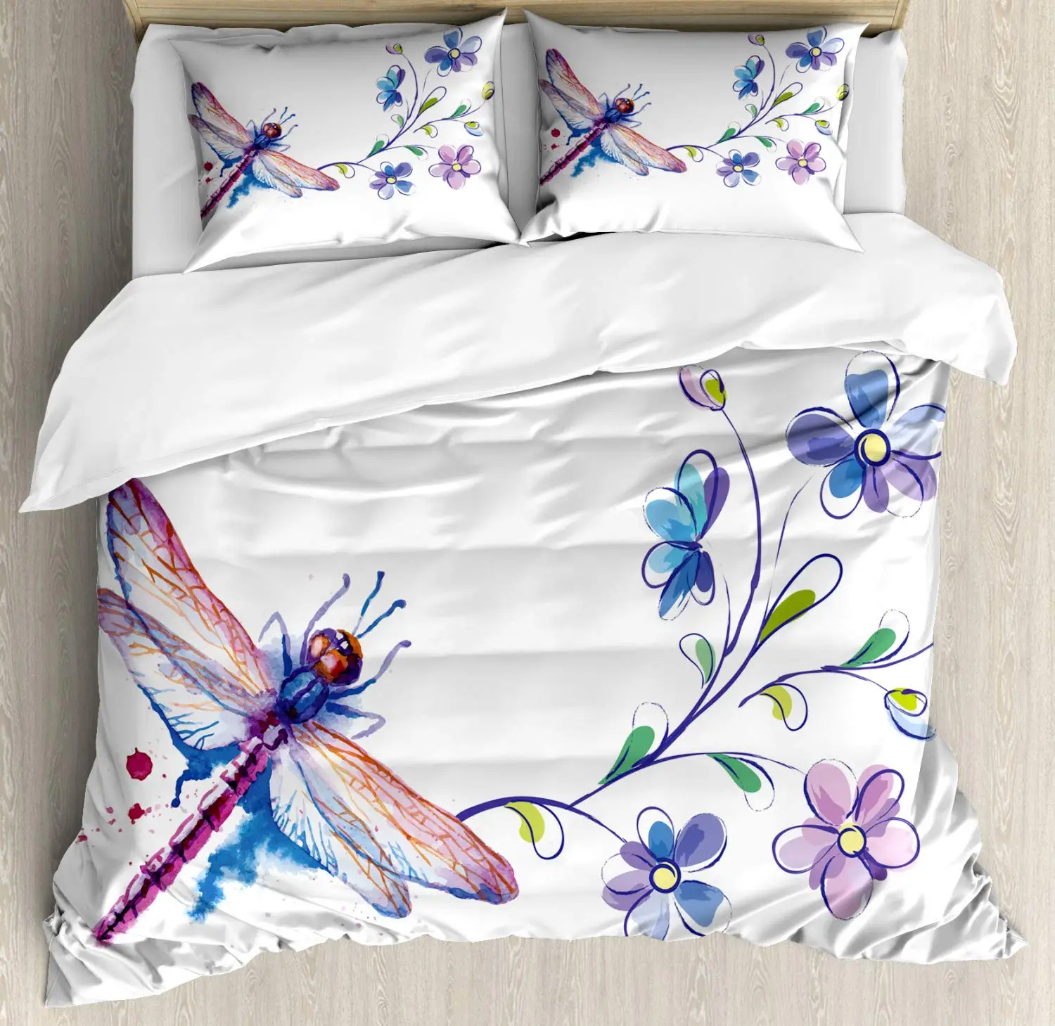 

Floral Dragonfly Bedding Set Duvet Cover for Kids Boys Girls Comforter Cover Botanical Duvet Cover with 2 Pillowcase Full Size