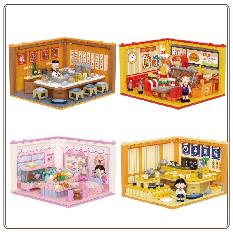 مكعبات بناء تشي بي ماروكو الأصلية، مكعبات بناء منزل قابلة للتكديس، ألعاب تجميع محلات منظر الشارع، ديكور، هدية عيد ميلاد