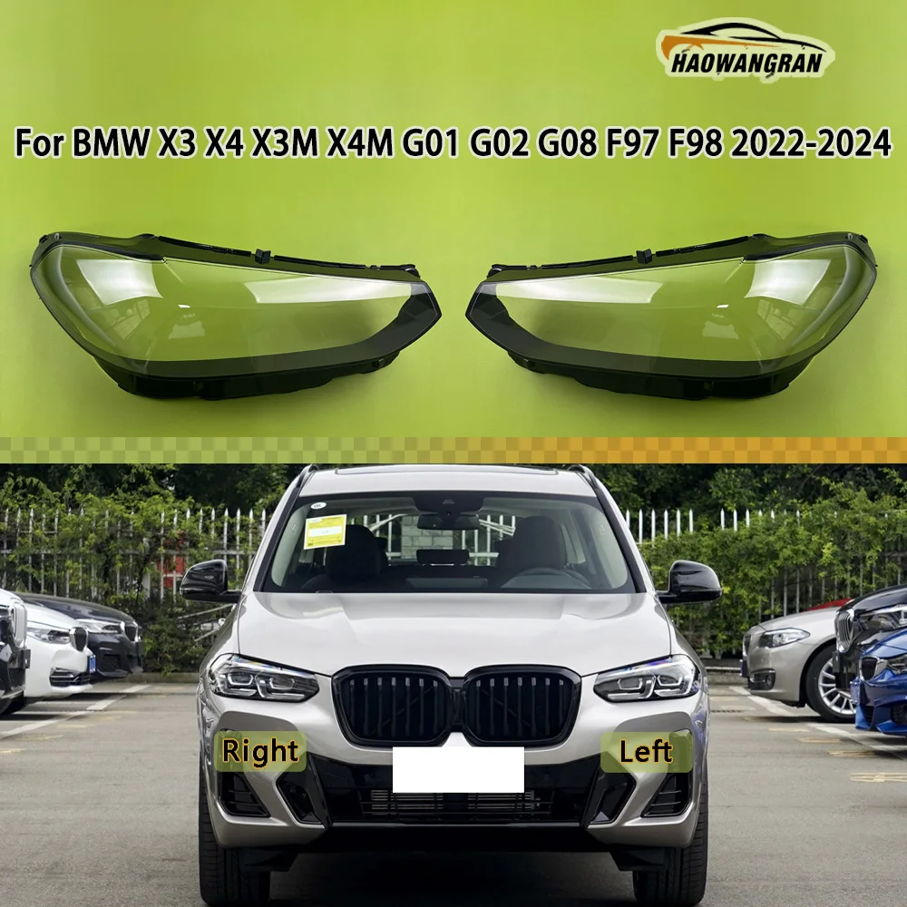 

For BMW X3 X4 X3M X4M G01 G02 G08 F97 F98 2022 2023 2024 Front Headlight Cover Transparent Lampshade Lamp Shell Masks Plexiglass