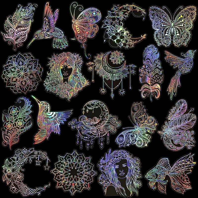 80 adet büyük boy holografik çıkartmalar Glitter parlak yanardöner şeffaf reçine Sticker çıkartmaları için karalama defteri önemsiz dergisi