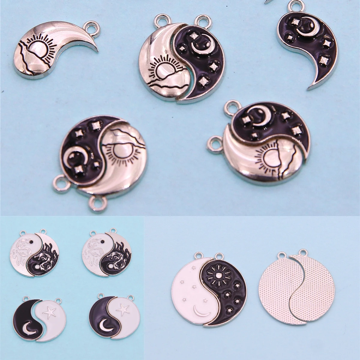 5 zestawów/10 sztuk Tai Chi Bagua Yin Yang wisiorek ze stopu emalii DIY Bestie naszyjnik ze szwem naszyjnik dla par kołnierz bransoletka bransoletka