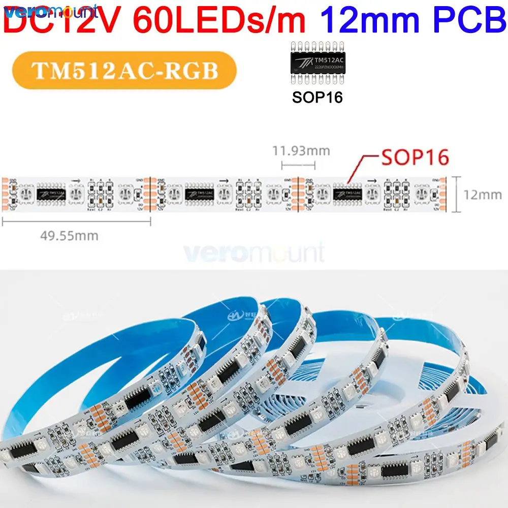 5m DC12V 24V 5050 SMD RGB Pixel LED Strip DMX512 Digital Dual Signal Full Color LED Lamp Bar TM512AC SOP10 SOP16 IC Programmable
