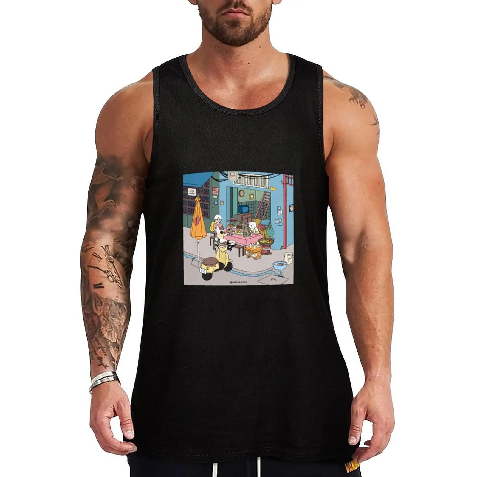 -Snack Stall Tank Top sleeveless gym shirts male t-shirt for man Men's clothing brands anime