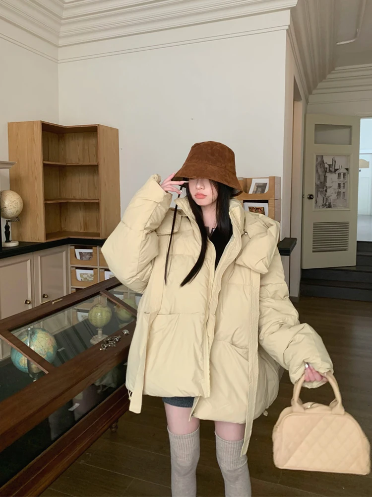 

Женское утепленное пальто с капюшоном и ушками медведя, свободного кроя, с длинными рукавами, весна 2026, модное, для повседневной носки