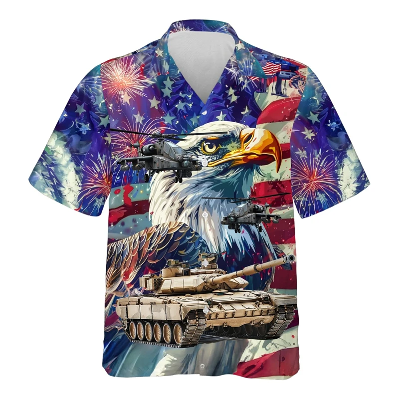 Blusa con estampado 3D de águila y bandera de EE. UU. Para hombre, camisa con botones patrióticos, camiseta sin mangas para el día de la Independencia Americana