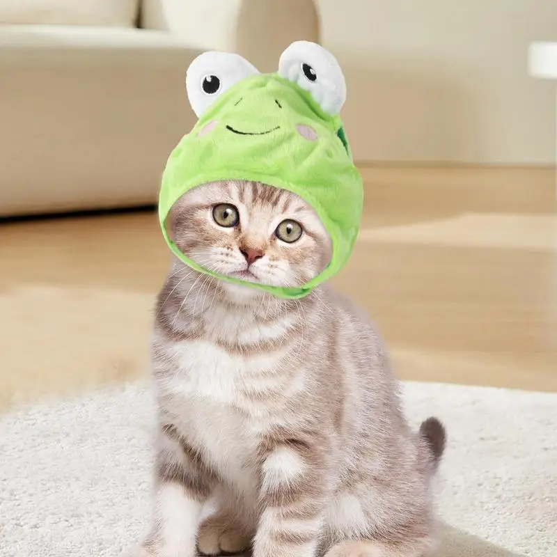 Cute Pet Hat Frog Cartoon Cat Costume Headgear Short Plush Cosplay Hat For Most Small To Medium-Sized Cats And Dogs