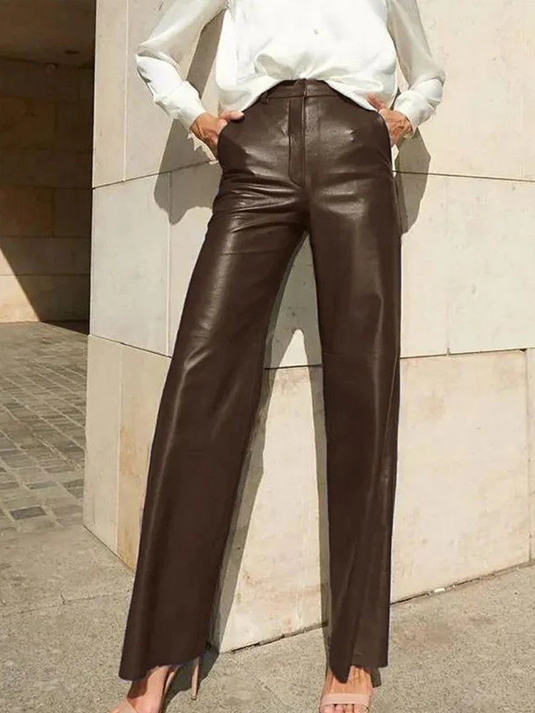 New In PU Faux Leather Pants Women High Waist Fleece Lined Winter Pants For Women Fashion eco-leather Pants Trousers Black Brown