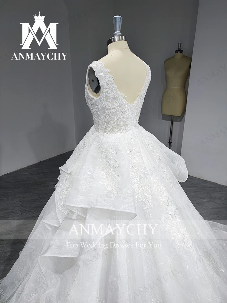 ANMAYCHY A-Line Wedding Dresses For Women 2022 Square Collar Backless Beading Appliques Sleeveless Wedding Gown Vestido De Novia