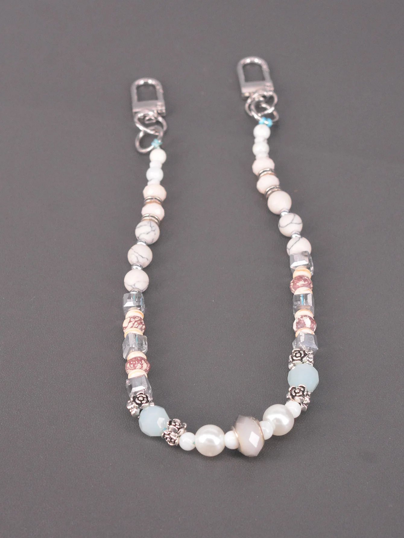 

15 inch designer rose flower agate jade cubic crystal glass bead beaded chain swivel hook bag decor phone jean waist keychain