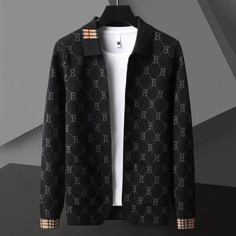 

Spring and Autumn Embroidery Men's Coat Knitted Jacket Men's Handsome Collar Top Trendy Casual Versatile