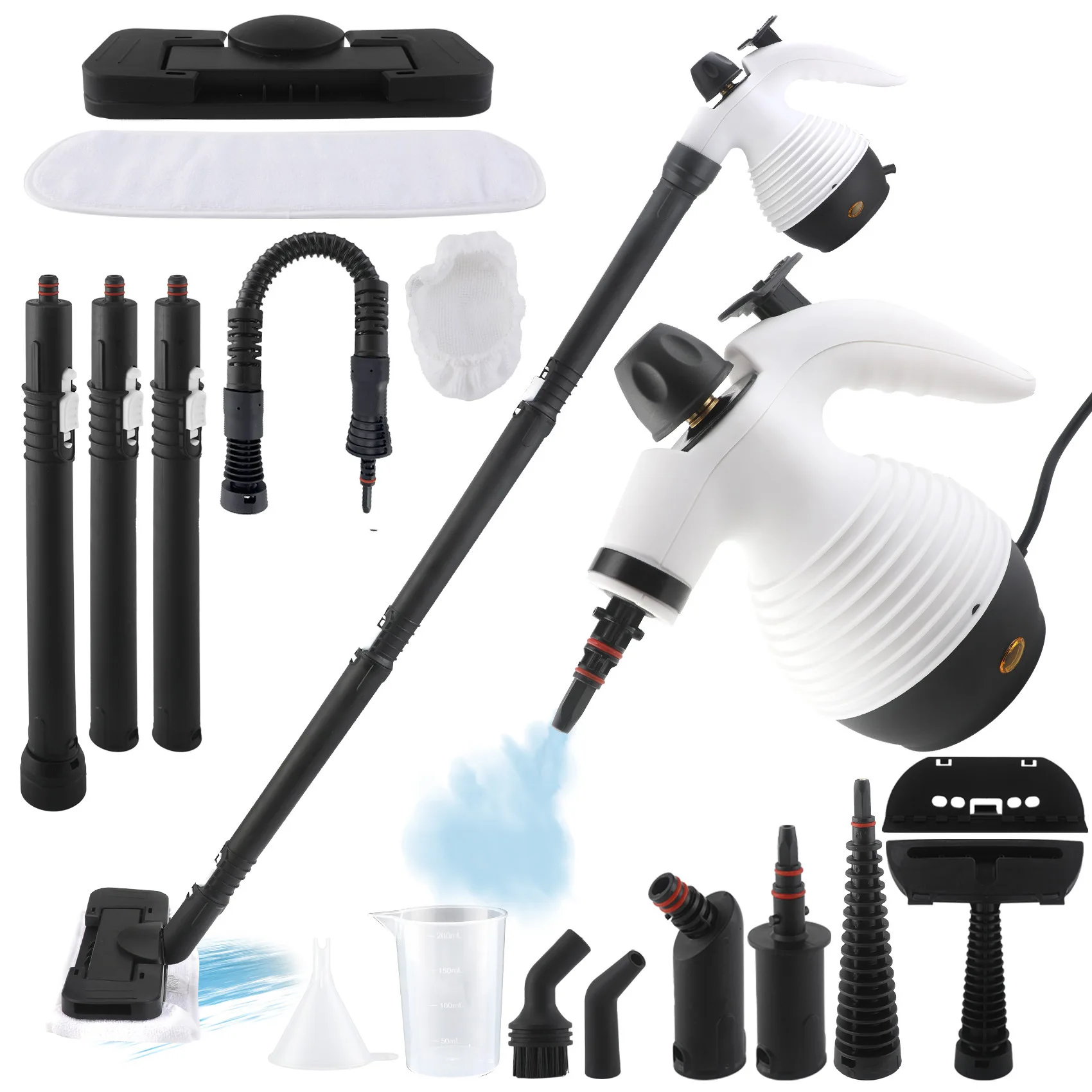 Limpiador a Vapor Multiusos 15 en 1, Vaporizador de Mano y Mopa a Vapor de 1050W con Kit de 15 Piezas, Tanque de 350 ml, Calentamiento Rápido en 30s para Pisos