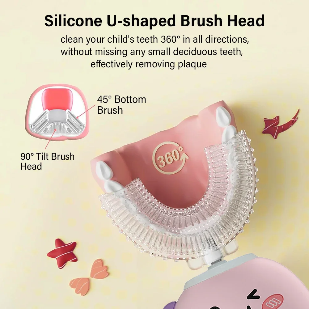 Children U-shaped Electric Toothbrush 360°Automatic Electric Toothbrush Rechargeable Smart Blue Light IPX7 SiliconeToothbrush