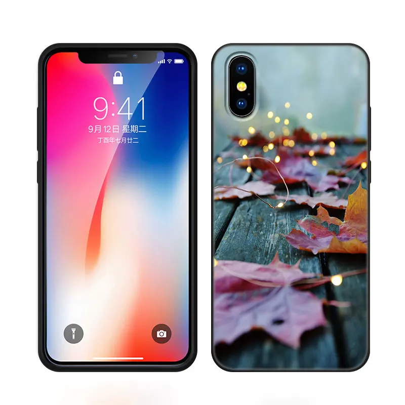 Autumn Leaves Fall Phone Case For Apple iPhone 12 13 Mini 11 14 Pro XS Max 6S 6 7 8 Plus 5S X XR SE 2020 2022 Soft Black Cover