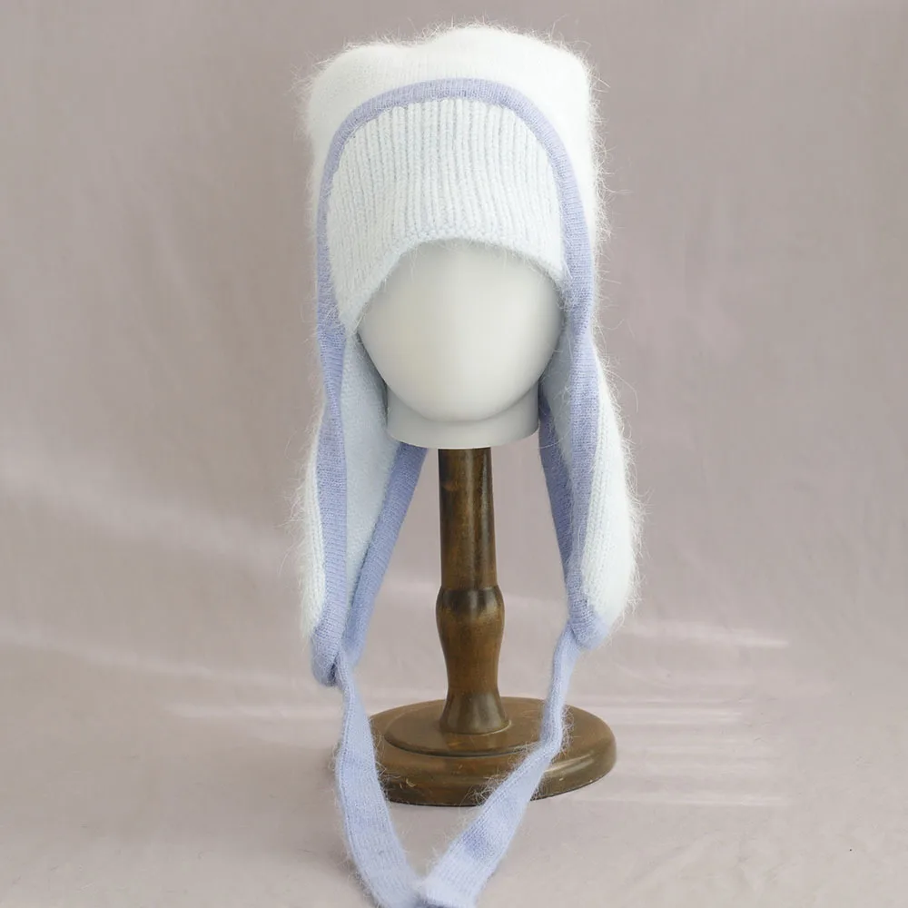 Chapéu earflap feminino inverno angora malha gorro acessório quente para tempo frio outono ao ar livre esqui esportes férias
