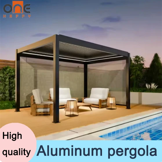 Modern Aluminum Louvered Pergola UV Resistant Weatherproof Shade Roof Shelter For Patio Swimming Pool Backyard Garden Yard