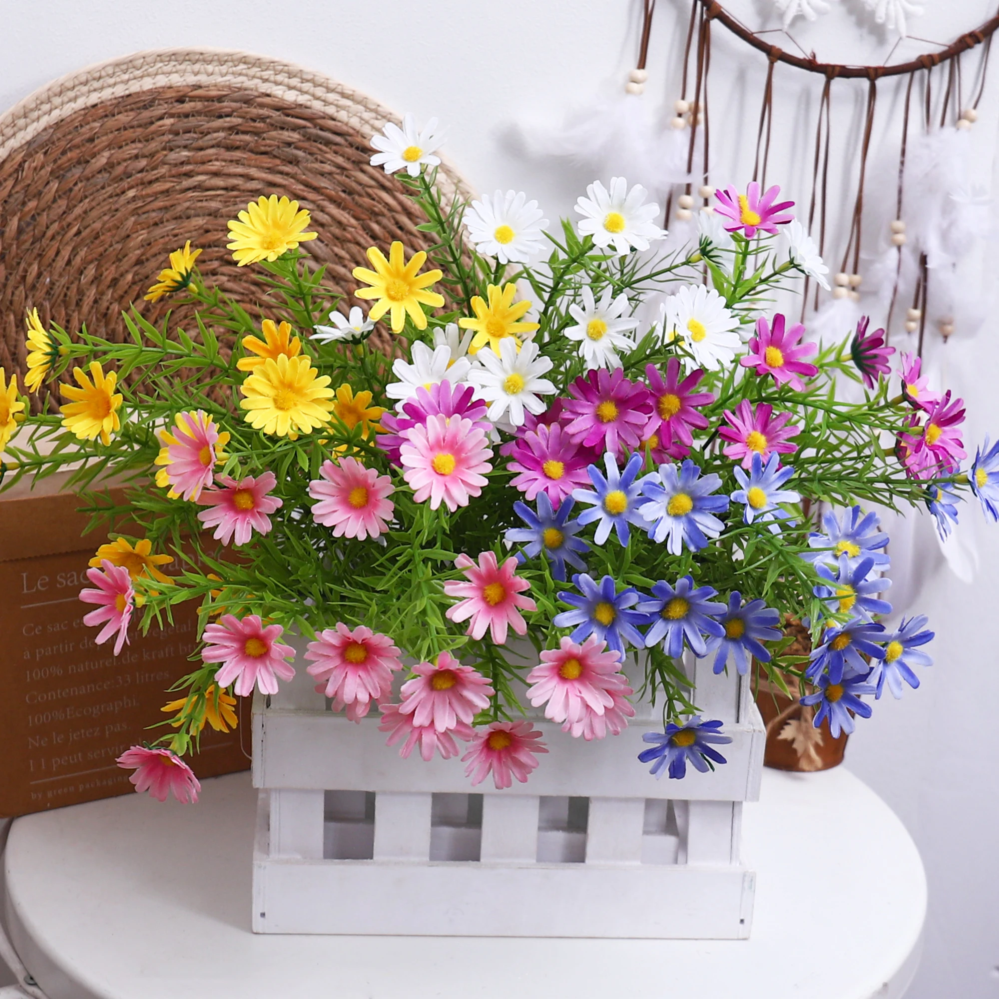 1/3Pcs Künstliche Blume Weiß Gänseblümchen Bouquet DIY Vase Hausgarten Wohnzimmer Vase Dekoration Hochzeit Party Seide gefälschte Blumen