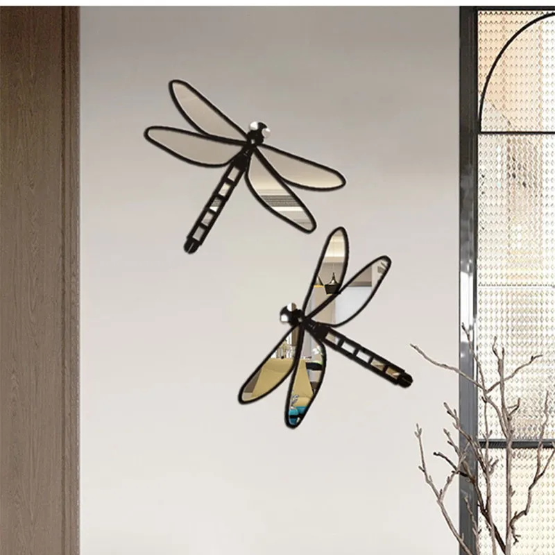 Thickened Acrylic Dragonfly Mirror Wall Sticker, Internet Celebrity Art Hanging Mirror for Home Wall Bathroom Entrance Decor