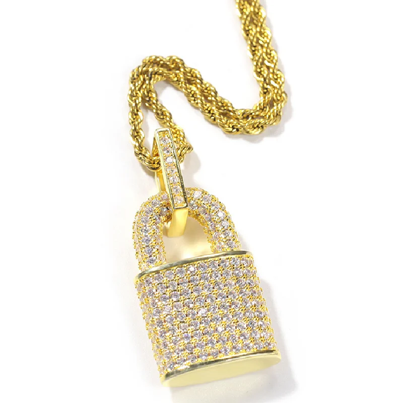 Huitan Rock Lock-Anhänger-Halskette für Damen/Herren, voll mit glänzendem Zirkonia-Metallic-Stil, personalisiertes Hals-Accessoire