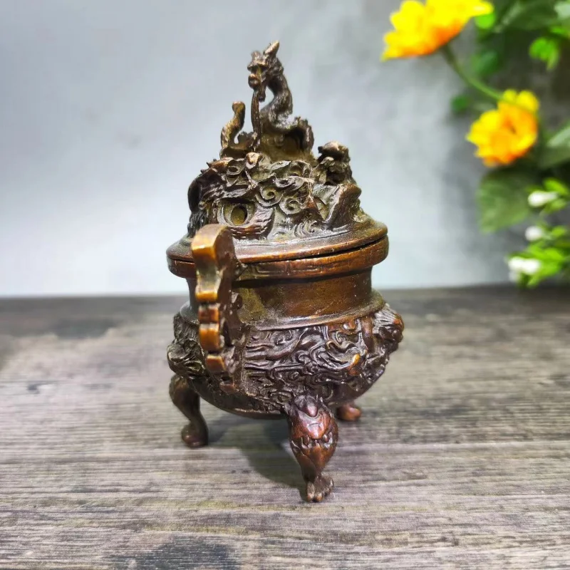 Antique Copperware Vintage Chinese Style Nine Dragon Cauldron Nine Dragon Incense Burner Tower Incense Burner Home Tea Ceremony